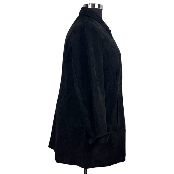 Y2K BLACK SUEDE LEATHER BUTTON DOWN COLLARED CAR COAT JACKET D & CO - Picture 6 of 14